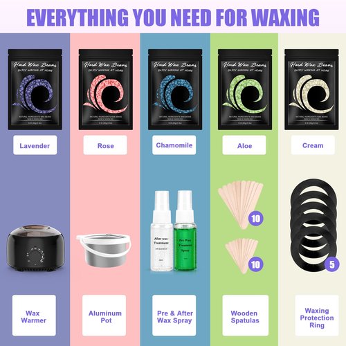 TIKESI Waxing Kit - Wax Warmer for Hair Removal, Hard Wax Kit with 14oz 5 Bags Hard Wax Beans for Full Body, Legs, Face, Eyebrows, Bikini, Brazilian Waxing Kit for Women Men