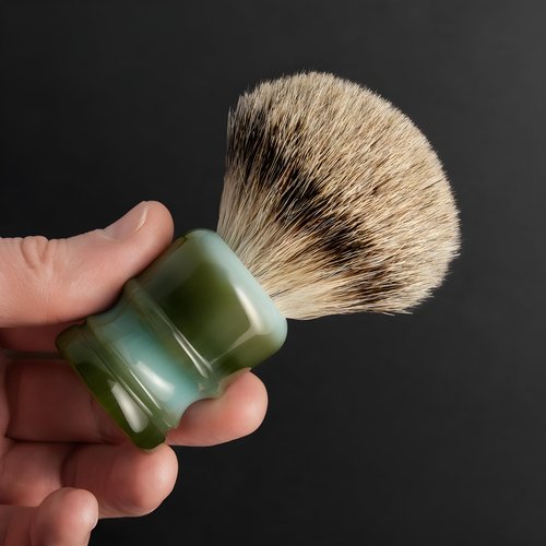 Lather & Wood Shaving Brush for Men- Premium 100% Badger Hair - High End Blue Agate Resin Handle