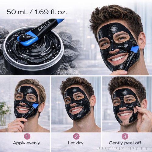 SHILLS Charcoal Mask for Men - Deep Cleansing Formula with Brush Set | 1.69 fl. oz