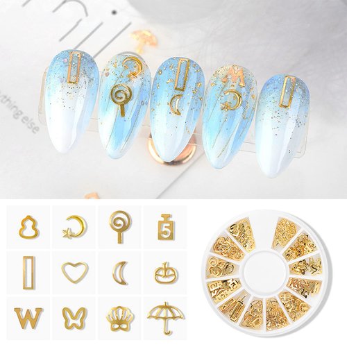 DANNEASY 6 Boxes 3D Gold Nail Charms for Summer Women Nail Jewels Metal Shell Cross Butterfly Nail Art Charms Nail Studs Nail Jewelry for Acrylic Nails DIY Craft Nail Decoration