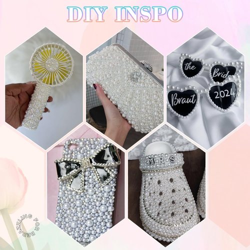 13500Pcs Flatback Pearls for Bedazzling (White) with 3Pcs B7000 Jewelry Glue, Assorted Size 2/3/4/5/6/8/10mm Half Pearl, Bedazzling Gems for Crafting Clothing Tumbler Shoes Embellishment Nail Art