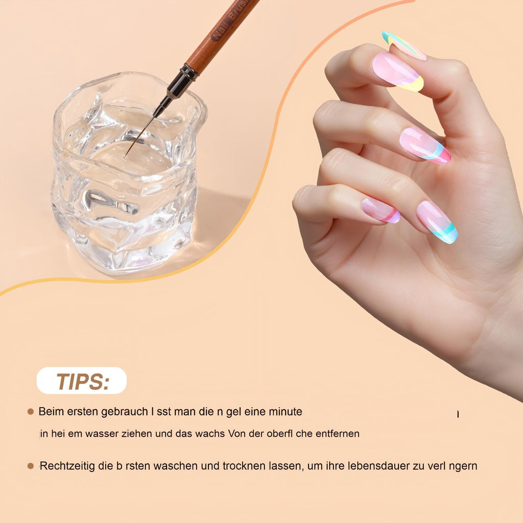 ZEOHBETY Wooden Nail Art Brushes, 5Pcs Nail Art Liner Brushes, Painting Art Design Brush Set Nail Dotting Drawing Tool for Long Lines, Thin Details, Fine Drawing Sizes 6/9/12/15/18mm, Natural