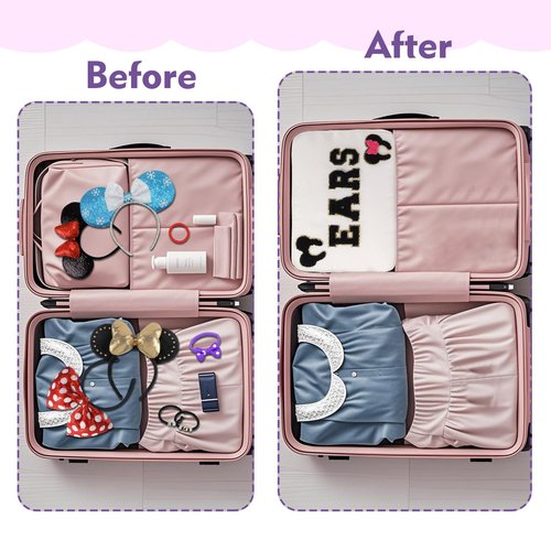 Dealkion Headband Holder Organizer Headband Storage Mouse Ear Holder Bag Hair Accessories Organizer Chenille Letter Makeup Bag Park Travel Essentials Gifts for Women