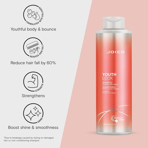 Joico YouthLock Shampoo - Collagen-Infused Formula for Youthful Body & Bounce | Reduces Breakage & Frizz