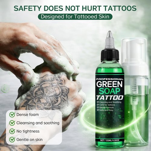 Vereclue Green Soap Tattoo (4OZ) - Concentrated Tattoo Soap with Foaming Bottle 120ml, Wash Cleaning Supplies for Tattoos Piercings, Clean Skin Equipment