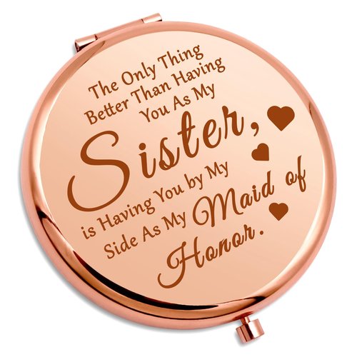 Sister Maid of Honor Gifts Bridesmaids Gifts Compact Makeup Mirror Sister Bridal Shower Gift Sister Friend Gifts Pocket Makeup Mirror Wedding Party Gifts for Bridesmaids Engagement Gift Compact Mirror