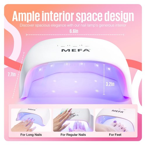MEFA U V Nail Lamp with 3 Timers & 21 pcs Lamp Beads (72W Portable U V Light for Gel Nails Fast Curing, Professional Nail Art Tool for Home Salon)