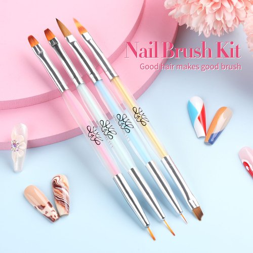BORN PRETTY Double-Ended Nail Art Brushes,4Pcs Nail Art Tool Set,Nail Art Gel Polish Liner Brushes Design Pen For Nail Drawing And Nail Paint Brushes for Home Salon
