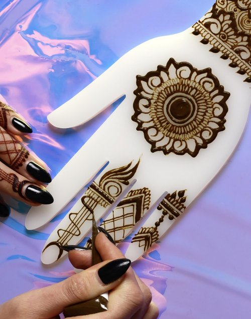 Acrylic Hand for Henna Practice - Reusable Plastic Board for Henna Cones Paste | Beginners Henna Kit for Mehendi Art