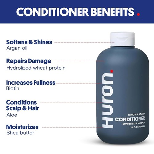 Huron Men’s Conditioner - Lightweight Hydrating Formula - Eliminates Frizz & Restores Shine - 11.8 Fl Oz