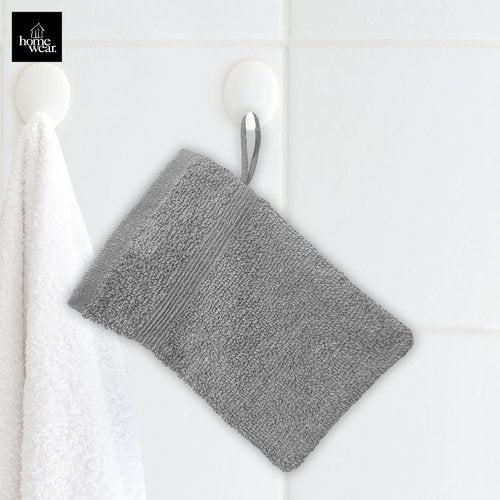 Homewear High Rise Stripe 6 Pack 6 x 8.5 Wash Mitt Set, Low Twist, Highly Absorbent, Gentle Hand and Face Cloth, European Style with Loop, Grey