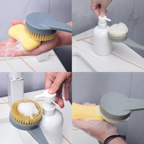 Back Scrubber for Shower, 20.5" Anti Slip Long Handle Bath Brush, Back Brush with Stiff and Soft Bristles Detachable Heads, Showering Exfoliator for Women, Men, Elderly