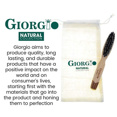 Giorgio GBRD1 Small Travel Men's Mustache and Beard Brush, Natural Boar Bristle for Flawless Shaping and Grooming. Ergonomic Grip Wood Handle. Dry or Wet, Distributes Oils and Balms to Soften Beard