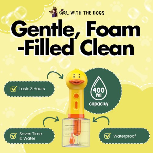 Electric Shampoo Dispensing Foaming Duck by Girl With The Dogs – Fun Foaming Soap Dispenser for Dog Grooming, Cat Supplies, Kids Bathroom Set & Bathroom Accessories – Shampoo Pump Dispenser