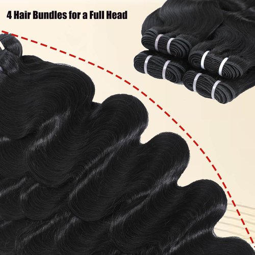 DAHONG HAIR 12A Remy Cuticle Aligned Human Hair Body Wave 4 Bundles 12 Inch, Double Machine Weft No Shedding No Tangling Thick Ends Natural Black, Quick Weave for Daily & All Occasions