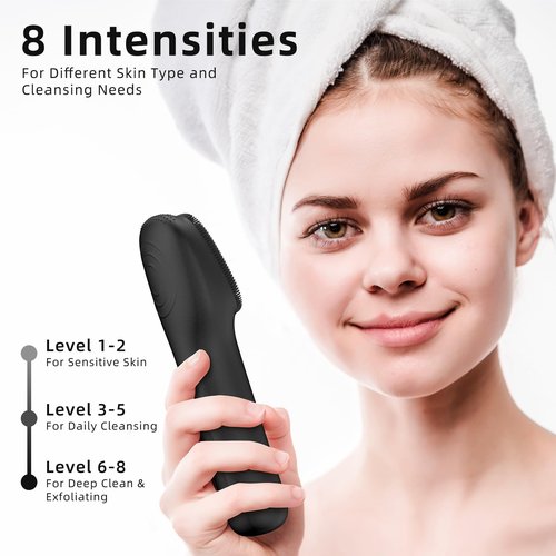 Facial Cleansing Brush Portable Waterproof Rechargeable Face Wash Brush, Electric Deep Cleaning for Men & Women (Black)