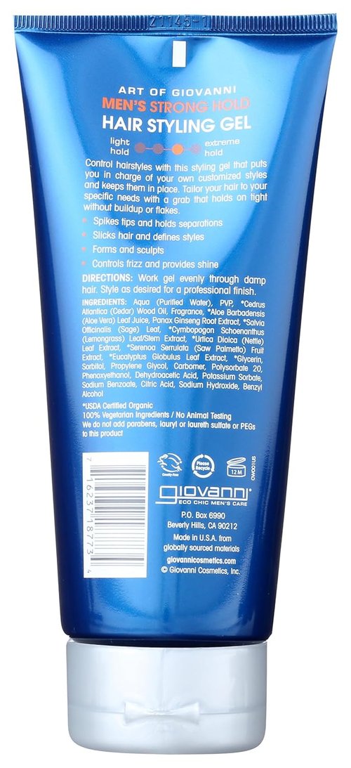 Giovanni Cosmetics Hair Styling Gel for Men - Strong Hold, 6.8 oz | Perfect for All Hair Types
