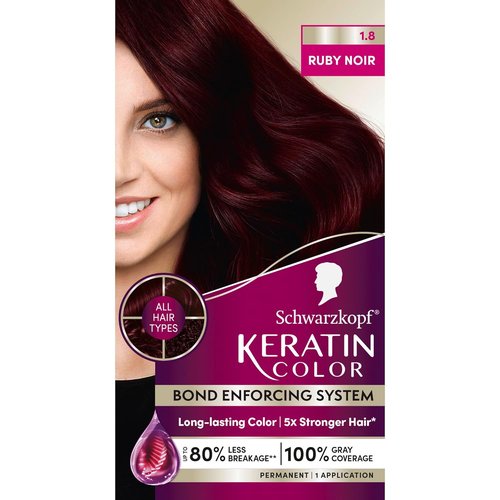 Schwarzkopf Keratin Hair Dye Cream - 1.8 Ruby Noir | Professional Gray Coverage & Bond Enforcing System