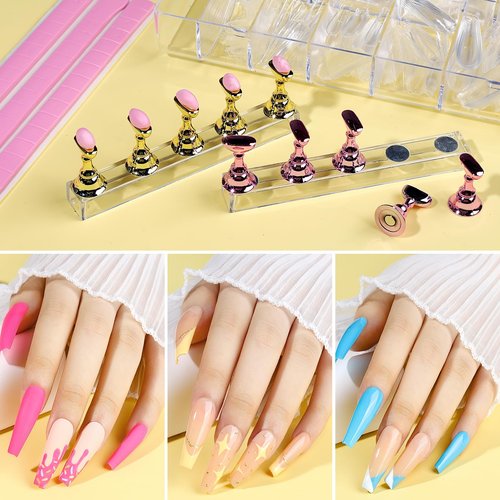 Teenitor Press On Nail Kit - Clear Coffin Nail Tips, Art Brushes, Dotting Pen, Glitter, Stickers & Rhinestones