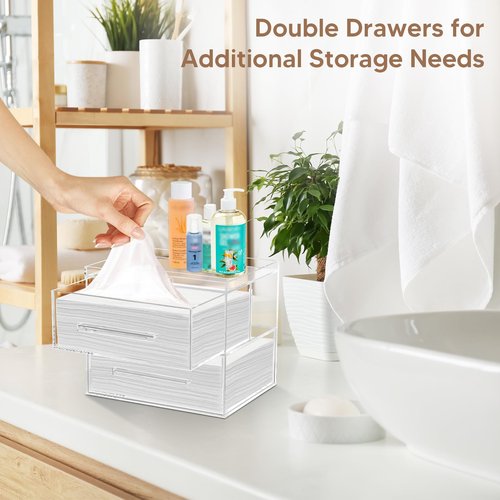 LEIFEOSH Disposable Face Towel Storage Box Acrylic Face Towel Box with Two Drawers for Clean Skin Club Clean Towels Wall-Mountable Makeup Organizer