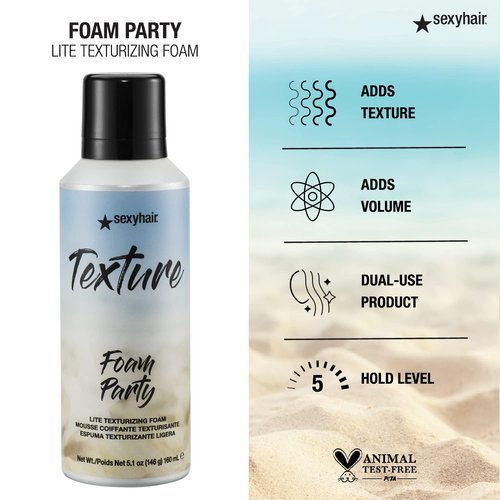 SexyHair Texture Foam - Party Lite Texturizing Foam for Volume & Hold, 5.2 Oz
