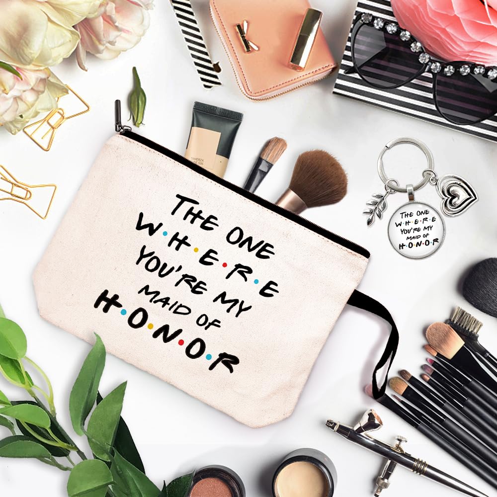 ZHANTUONE The One Where You're My Maid of Honor Cosmetic bag keychain pendant，Bachelorette Party Gifts，Bridesmaid Gift From Bride，Gifts for Maid of Honor Besties Bridesmaid Proposal Gifts