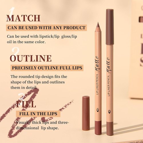 Skiennix Matte Velvet Lip Liner Set - 12 Highly Pigmented, Long-Lasting Waterproof Pencils in Natural Nude Brown