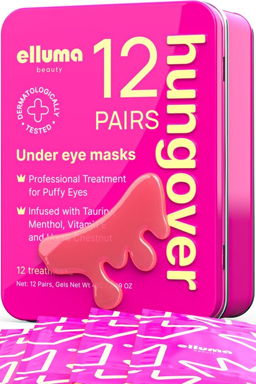 Elluma Beauty Under Eye Patches 12 Pairs of Themed Hydrogel Eye Gel Pads - For Puffy Eyes and Dark Circles, Under Eye Bags, Wrinkles - Hungover Set with Menthol & Taurine