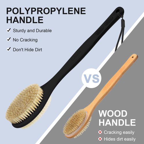 Bubbob Back Scrubber, Back Scrubber for Shower, Bath Brush Long Handle for Shower with Double Sided Bristles for Wet or Dry Brushing (Black)