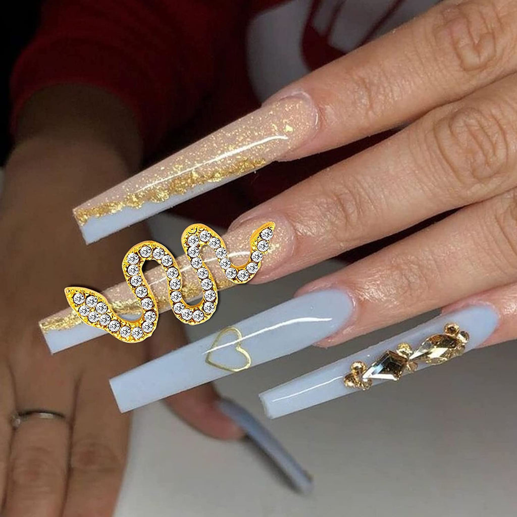 WOKOTO 12pcs Snake Nail Charms For Acrylic Nails 6 Gold And 6 Silver Snake Nail Rhinestones And Charms For Women Nail Art 3d Nail Decorations Snake Alloy Nail Jewels And Rhinestones 3d Nail Charms