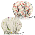 Zewurtuw 2 PCS Shower Cap Adjustable Reusable Double Waterproof Layer Elastic Hair Bath Cap Cute Aesthetic for Women Girls-Floral