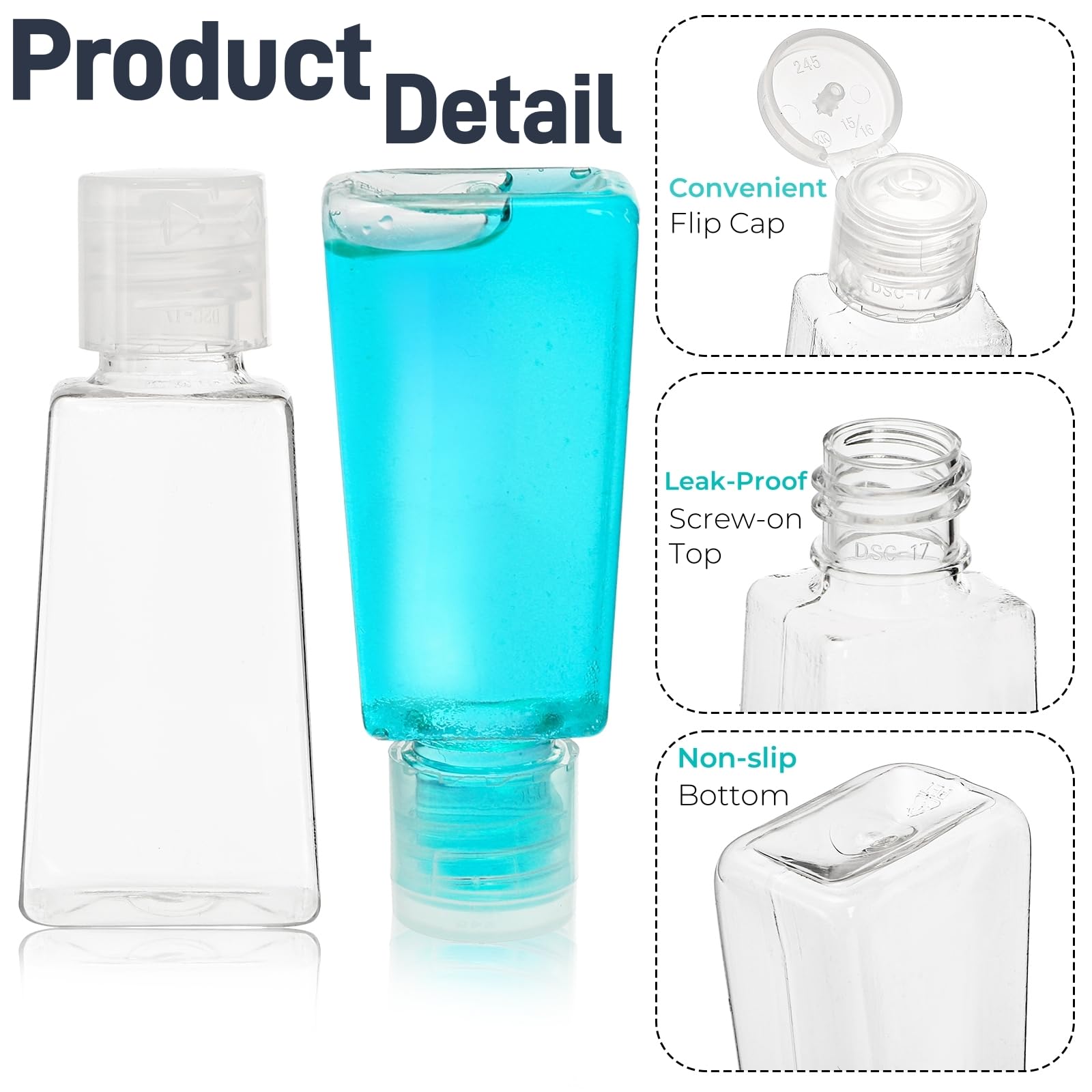 YIMITEE 100 Pack 1 OZ Travel Plastic Bottles, Flip Cap Empty Refillable Toiletry Bottle, Mini Clear Hand Sanitizer Bottle, Small Squeeze Sample Container for Shampoo Lotions Liquid Body Soap Cream