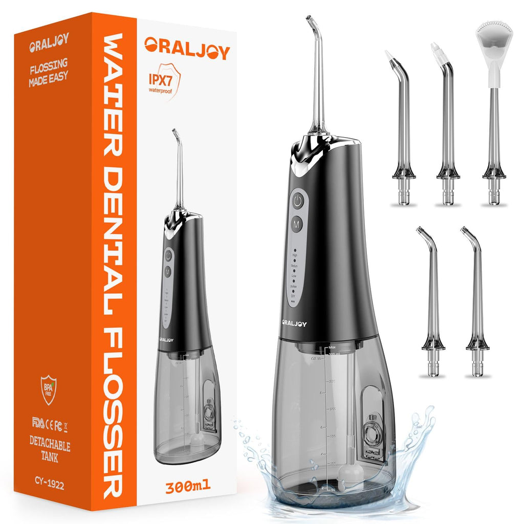 Water Dental Flosser Pick for Teeth - 300ML Portable Cordless Oral Irrigator, Rechargeable Irrigation Cleaner Professional Electric Flossing Machine for Teeth Cleaning Power Flosser Travel (Black)
