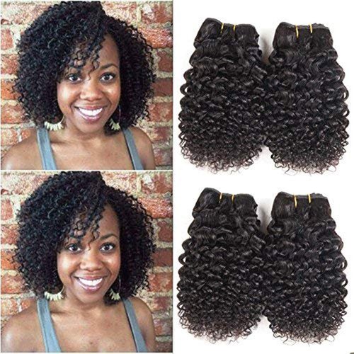 Luxnovolex Brazilian Curly Bundles Human Hair Kinky Curly 4 Bundle Short Virgin Human Hair 50g/Bundle Unprocessed Remy Jerry Curly Brazilian Hair Quick Weave for Black Women
