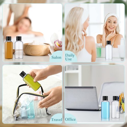 Mifoci 50 Pcs Small Plastic Bottles with Caps 2 oz Clear Empty Squeeze Bottle with Flip Cap Small Refillable Transparent Travel Dispenser Container for Shampoo Lotion Conditioner Liquid Soap