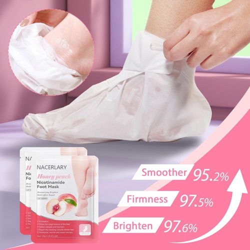 Nacerlary 4 Pack Foot Mask, Deep Exfoliation for Smooth Feet, Gentle Yet Effective Formula, Foot Mask for Removes Dead Skin and Calluses, Suitable for Men & Women, Peach Scent