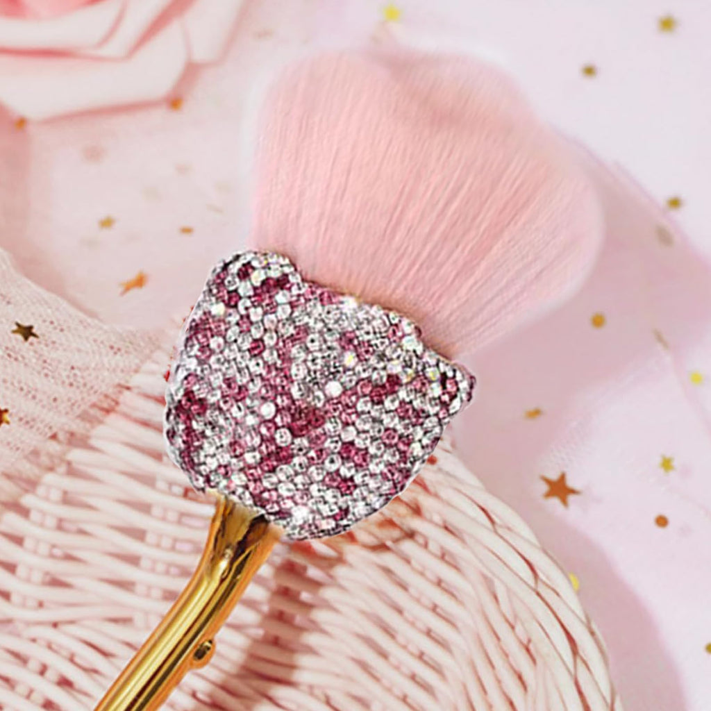 Wokoto 1pcs Rose Nail Dust Brushes Embedded Pink And White Rhinestones For Acrylic Nails Powder Remover Trimming Cleaning Tools Loose Face Cosmetics Blending Foundation Powder Make Up Brushes