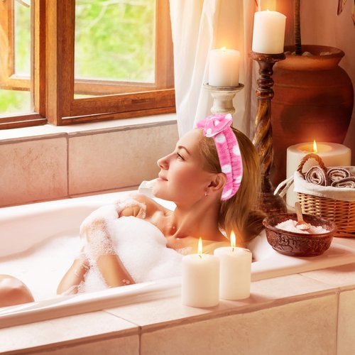 Tigeen 48 Pieces Spa Headband Bulk, Headband for Washing Face, Coral Fleece Bow Skincare Hair Band, Valentines gift for Women Shower Cosmetic Facial Makeup Mask(Pink,1 Style)