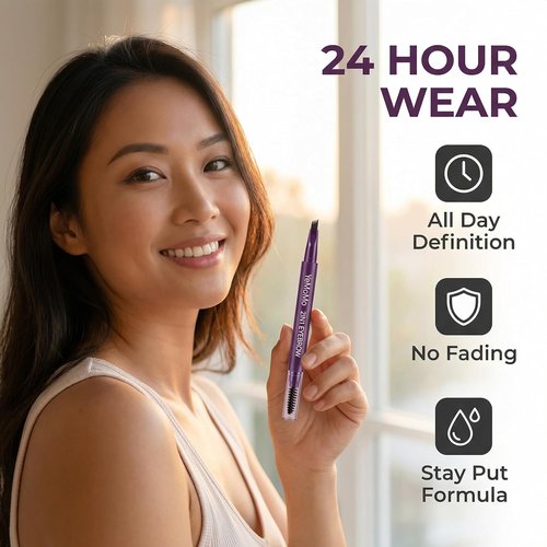 Skiennix 2-in-1 Eyebrow Pen - Waterproof Microblading Pencil with Tinting Gel | 5 Natural Shades (Dark Brown)