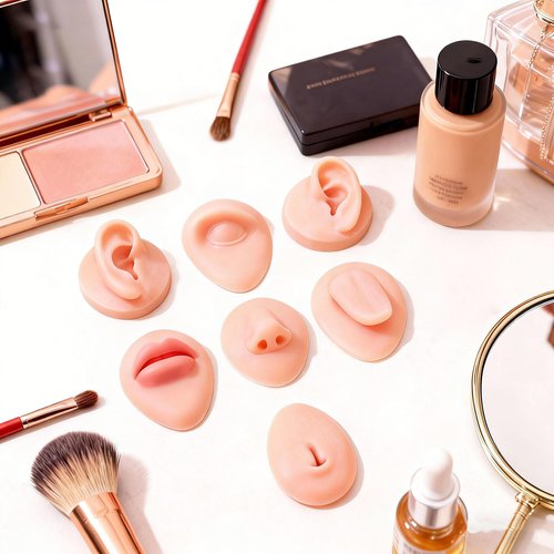 Soft Silicone Flexible Model Body Part Displays Set, Silicone Tongue Mouth Nose Eye Navel Ear Model for Piercing Practice and Jewelry Display Acupuncture Teaching Tool, Education (Light Skin Colour)