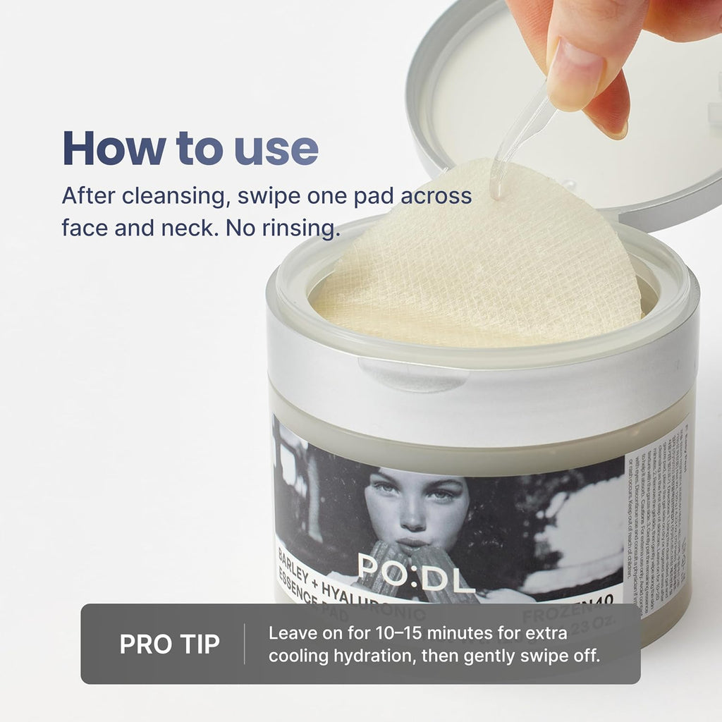 [PODL] Barley Hyaluronic Essence Toner Pads - Instant Cooling Hydration & Calming | 70 Count | Dual-Sided Exfoliating Pads