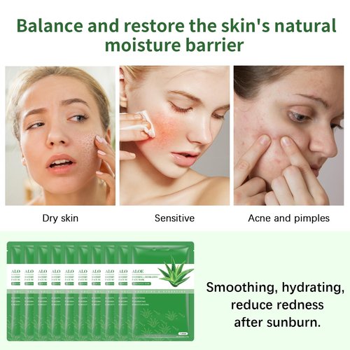 Aloe Vera Soothing Mask Hydrating Face Masks Skincare Moisturizing Facial Sheet Mask Skin care for Dry, Oily, Sensitive Skin Face Mask for Acne, Sun Care, Calming, Refreshing 25ml/0.88oz, 10 Pack