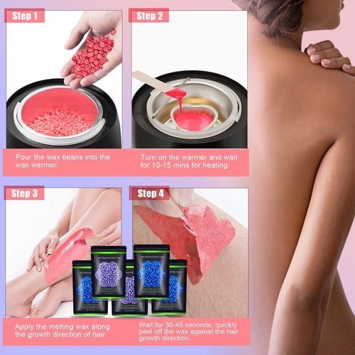 Auperwel Wax Beads for Hair Removal 1.1 lb (17.6 oz), Hard Wax Waxing Beads Kit for Sensitive Skin Brazilian, Face, Bikini, Eyebrow, Legs, Painless for Women Men, 5 packs with 10 Sticks