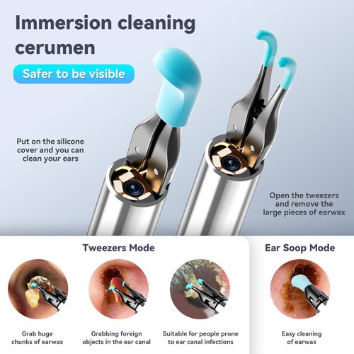 Ear Cleaner Tweezers with 6 Ear Spoon, Earwax Removal Kit with Light, Ear Cleaning kit for iOS & Android, Black