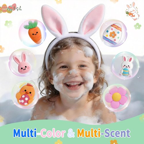 Easter Bath Bombs for Kids, 6 Piece Bath Bomb Toys for Children, Bunny, Chicken & Egg Shapes, Gentle Handmade Safe Fizz Balls, Perfect Easter Basket Stuffers & Party Favors for Boys & Girls