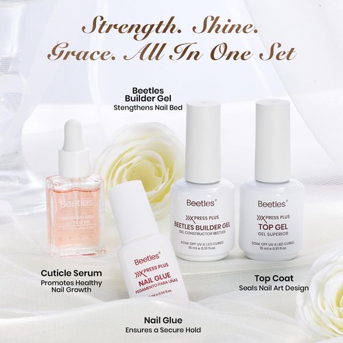 Beetles French Tip Press On Nails - Wedding Beauty Box | Short Almond Press On Nails Kit | 16 Sizes 224 Pcs All-in-One Kit With Nail Glue,Builder,Top Coat,Nail Lamp,Nail Tools Gift