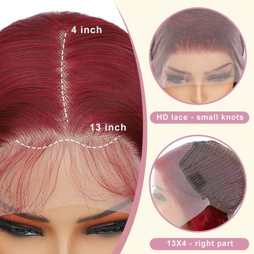 Koreyo 99j Burgundy Wig, Synthetic Lace Front Wig Pre-Plucked 13x4 HD Transparent 26 inch Long Straight Wine Red Lace Front Wig For Black Women Suitable For Everyday Wear