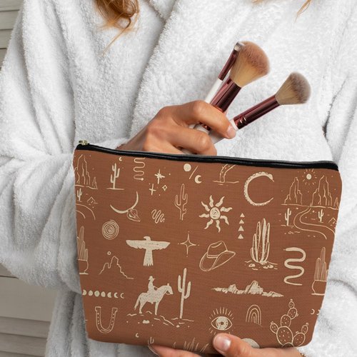 Supwhd Vintage Western Makeup Bag, Cowgirl Western Gifts for Women, Western Cosmetic Bag Small, Western Zipper Makeup Bag Cosmetic Bag for Purse
