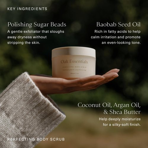 Oak Essentials Perfecting Body Scrub - Gentle Sugar Exfoliator for Smoother, Softer Skin | 7.1 Oz