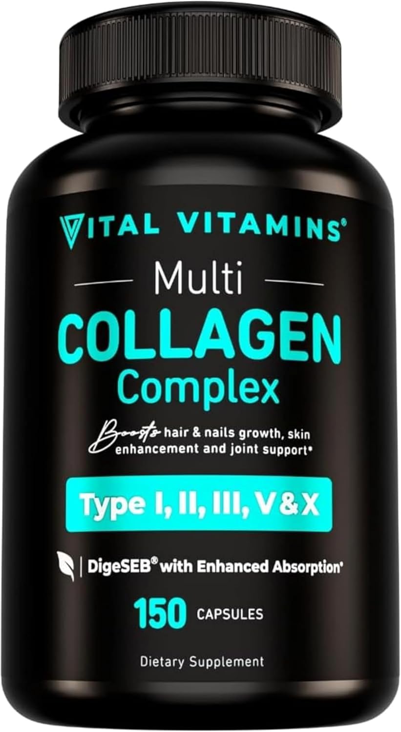 Vital Vitamins Multi Collagen Capsules - Types I, II, III, V, X - Grass Fed & Non-GMO - 150 Count